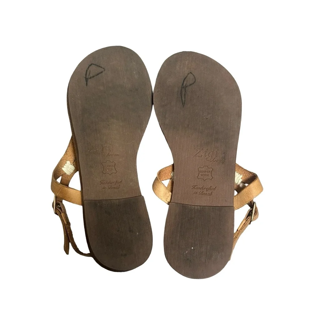 Zigi Artisan Adalene Leather Gladiator Sandals Size 8M Tan Handcrafted Brazil
